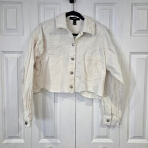 Forever 21 Crop Corduroy Button-Up Cream Jacket   Medium Y2k
